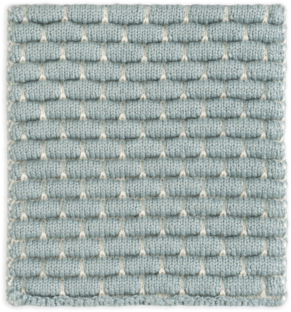 Knit Factory Gebreide Glasonderzetters Block - Ecru/Stone Green - 10x10 cm