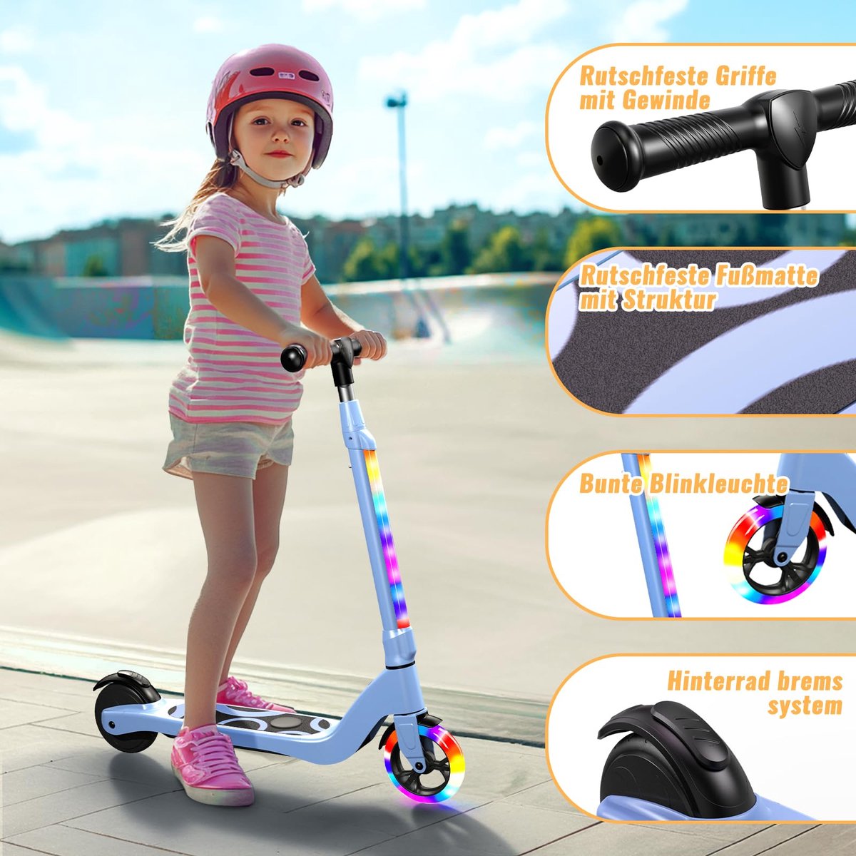SnelShoppen - TST E-step voor Kinderen 6-10 jaar, Elektrische Step met 5,3 inch Wielen, Knipperende LED Lampen, 3 Hoogte-instellingen, 45W Motor, Max.