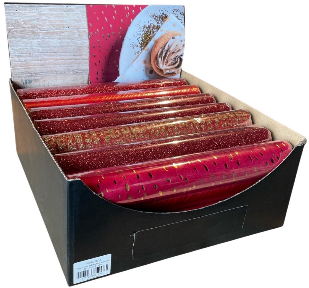 Decoratie tafelloper box rood 28x150cm 21 rolls