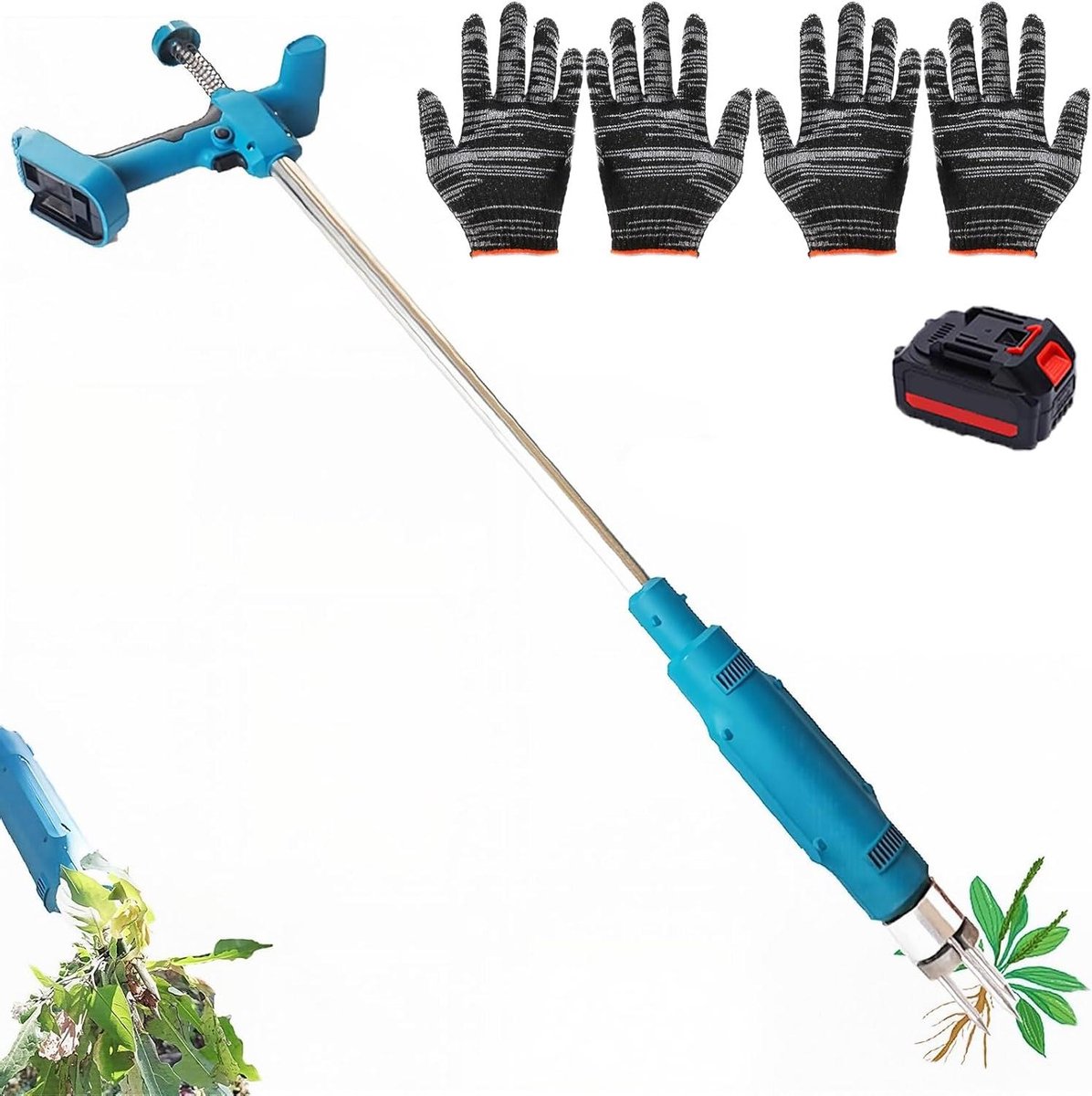 Elektrische Onkruidverwijderaar - Staande Onkruidtrekker - Gazon Onderhoud - 3 Stalen Klauwen - 2 Batterijen - Blauw