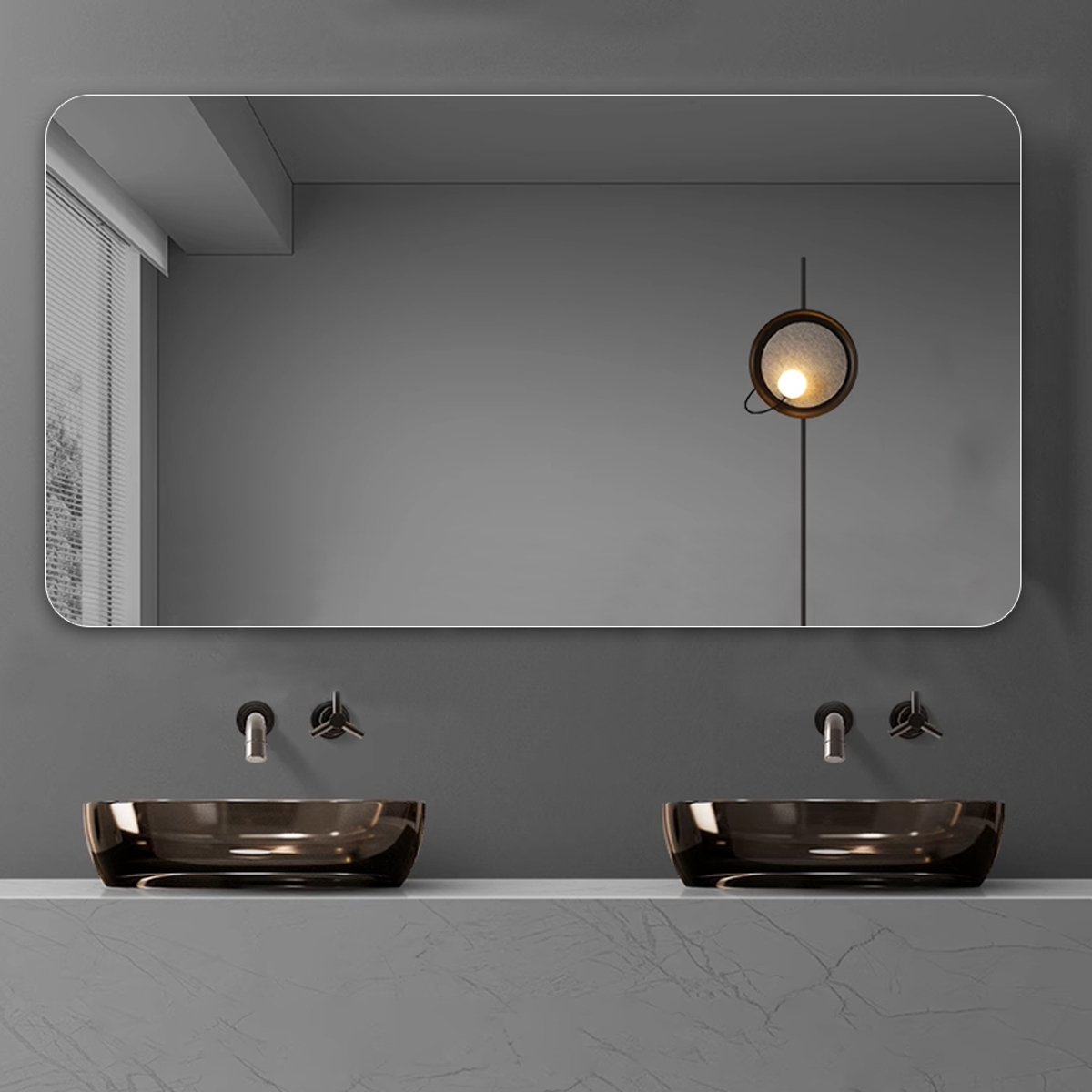 MIVRAY Wandspiegel – Frameloos Met R50 Afgeronde Hoeken – 90 x 70 cm – Glas – Zilver – Voo