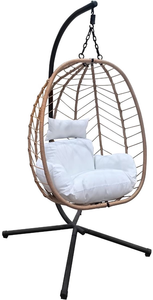SP® Hangstoel - Hangstoel met Frame - Hangstoel van Rotan voor Binnen en Buiten - Naturaal - 95cm x 95cm x 195cm