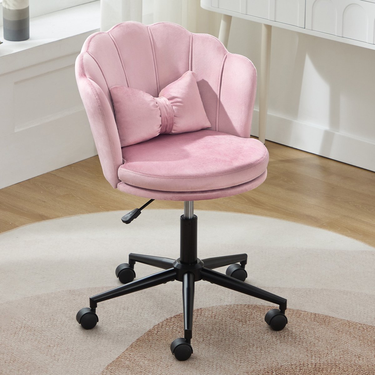 COVREO Bureaustoel 55x62x73-83 cm - roze velvet, hoogteverstelbaar en 360 draaibaar