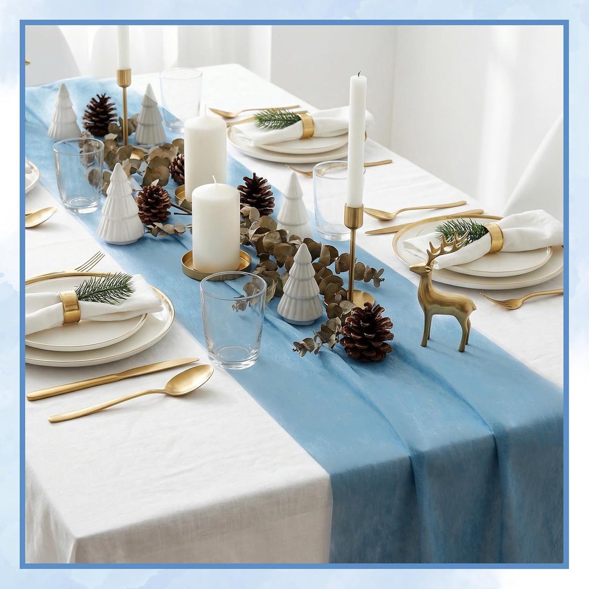 SnelShoppen - Table Runner Smoke Blue 30 cm x 30 m - Rol Tafelkleed Decoratie - Modern Tafelband voor Feest, Verjaardag, Bruiloft en Decoratie
