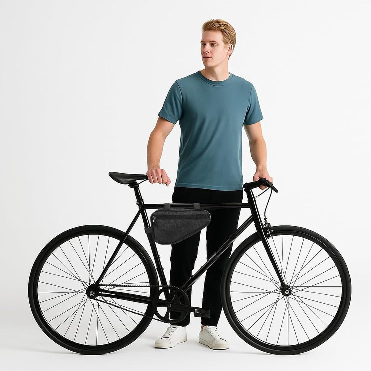 SnelShoppen - Fiets Tas Frame 1.5L Triangle Bike Bag met Bevestiging voor Racefiets, Mountainbike, Lichtgewicht Fietsframe Tas met Zijvak voor Smartph