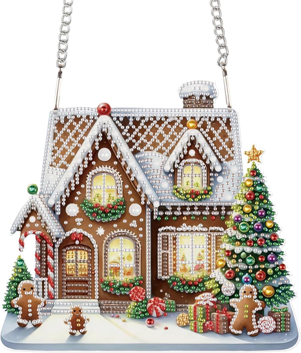 DIY Kerst Diamant Schilderen Hanger 24x22cm Peperkoekhuisje 5D Rhinestone Volledige Drill Kit voor Beginners, Creatieve Decoratie en Kunstprojecten