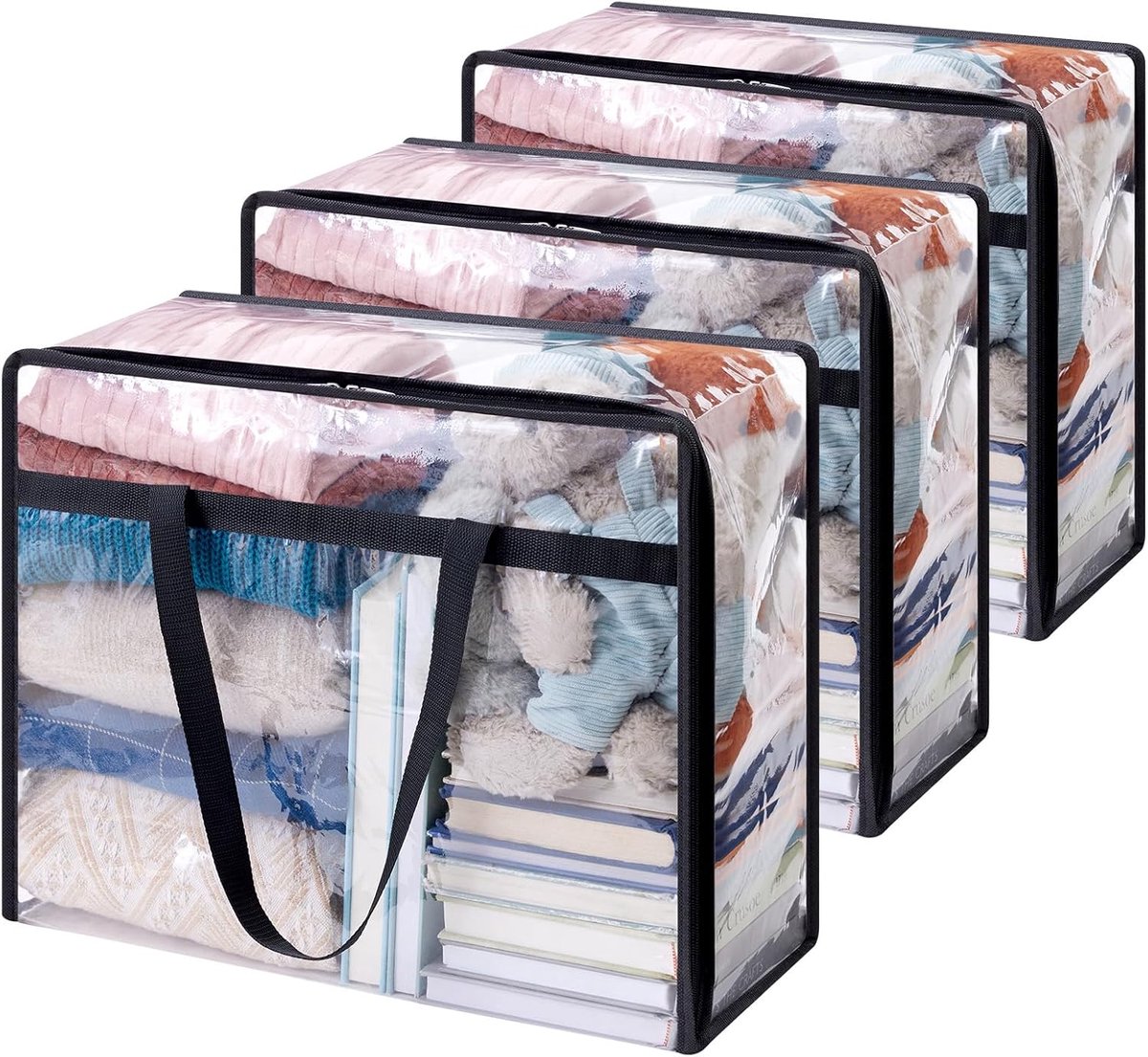 Set van 3 transparante opbergtassen van 40 liter - 48x23x38 cm - PVC - Opvouwbaar - Geschikt voor verhuizingen, het opbergen van kleding, dekens, speelgoed en boeken