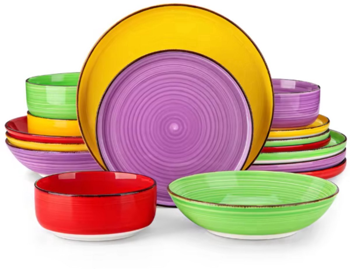 Serviesset 16 delig Rainbow - 4 persoons, Dinerborden en Bordenset - Voor Diner, Keuken, Dagelijks Gebruik en Ontbijt