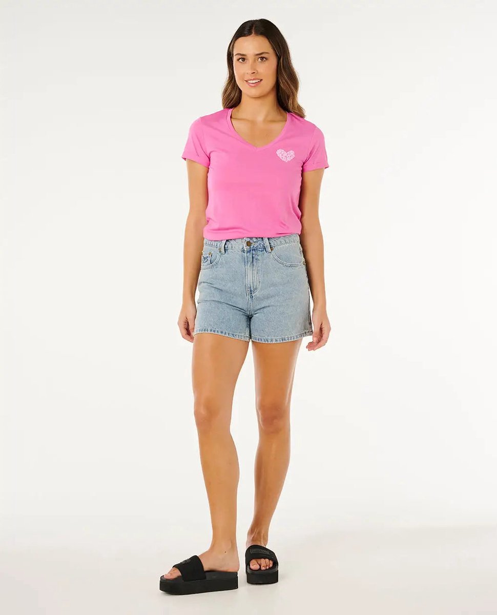 Rip Curl RC Heart V Neck TEE - Super Pink