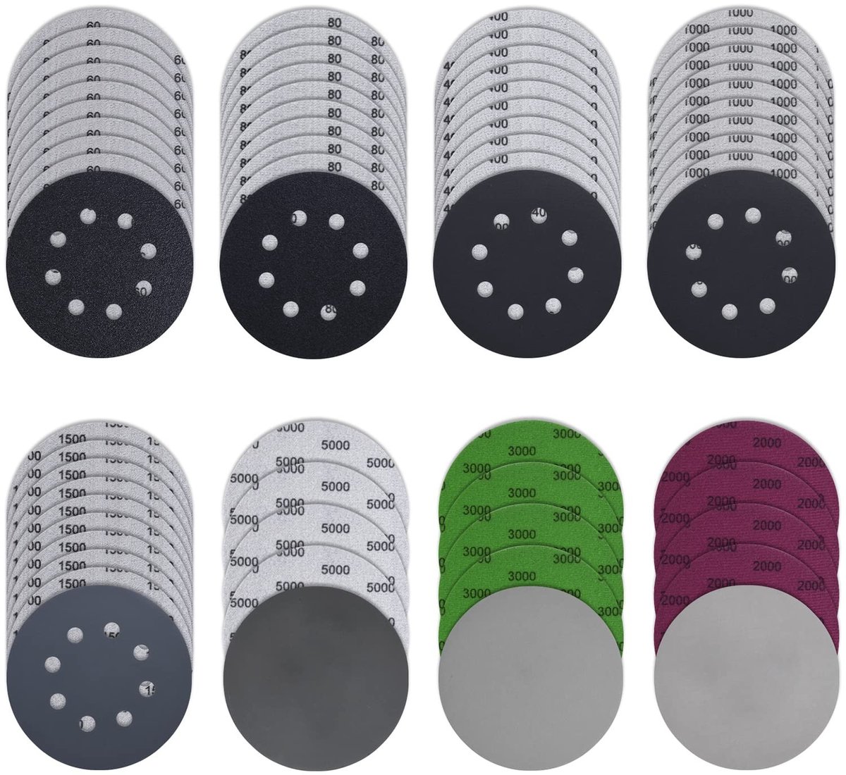 Dailygoods - Schuurpapier Set 65 Stuks - Klittenband Schuurschijven 60/80/400/1000/1500/2000/3000/5000