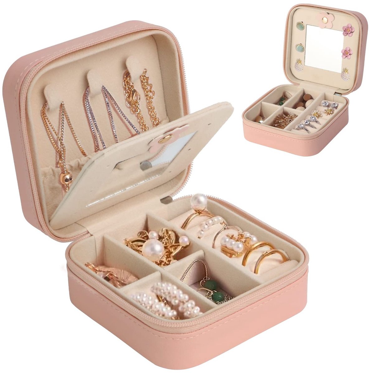 Dailygoods - Sieradendoos Reizen - PU Lederen Opbergkoffer met Spiegel