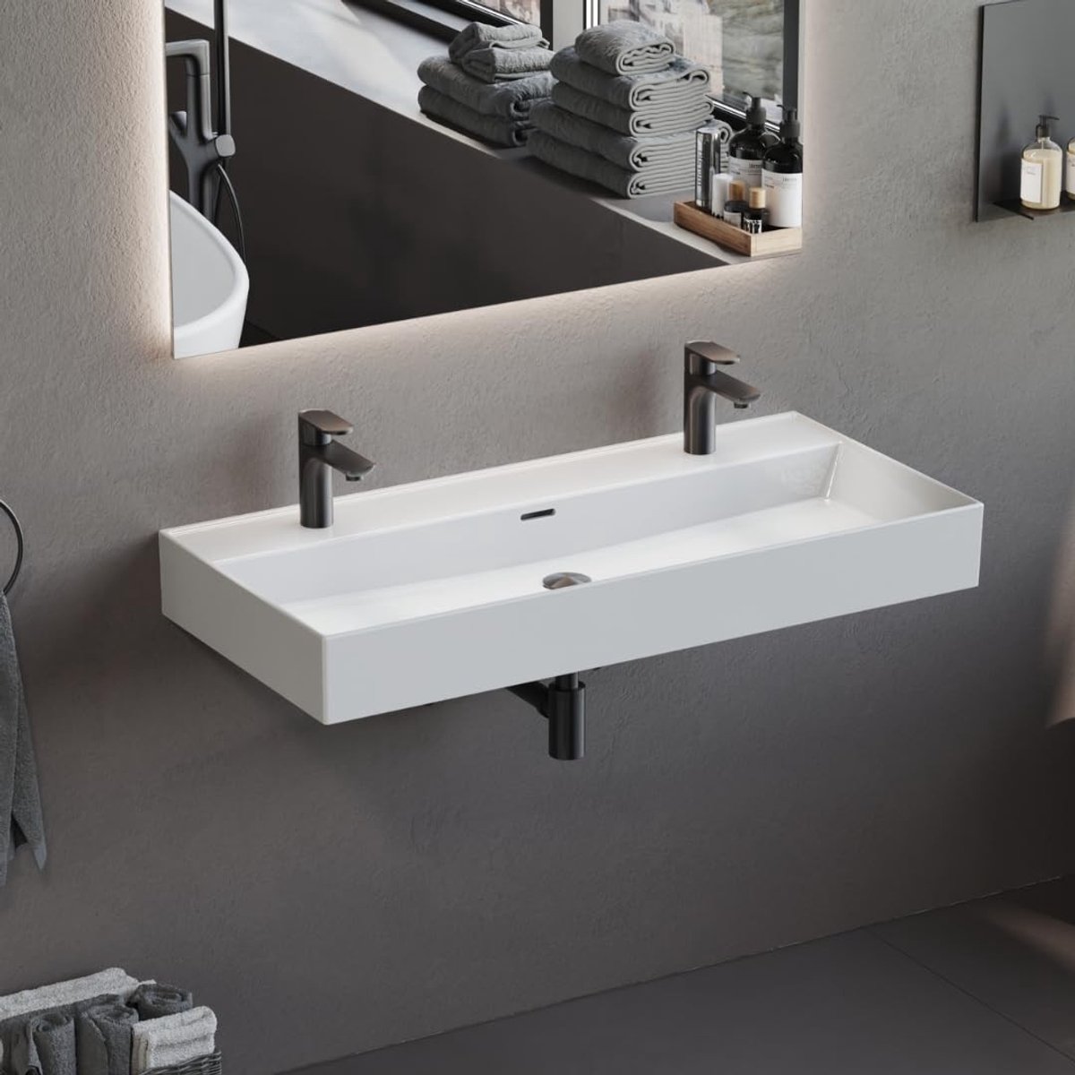 Dailygoods - dubbele keramische wastafel 100 cm - Modern ontwerp voor badkamer