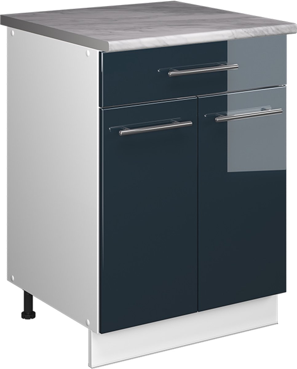 Vicco Onderkast voor spoelbak/kookplaat Fame-Line, Donkerblauw hoogglans/Wit, 60 cm met la