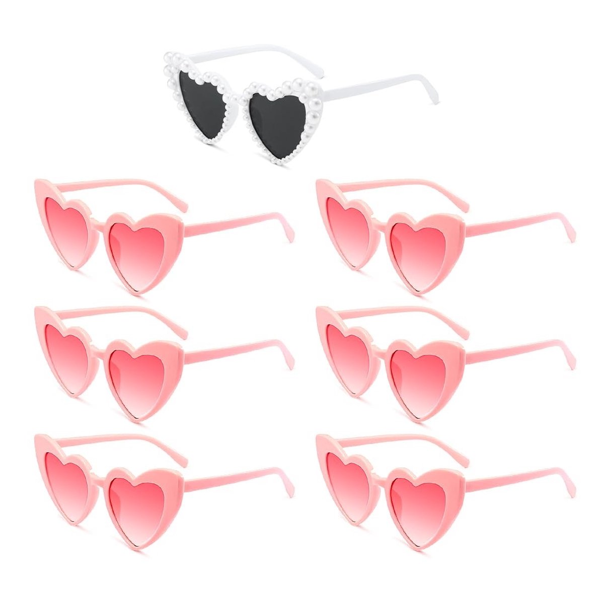 Dailygoods - Hartzonnebril Set - 7 Paar Hartvormige Zonnebrillen voor Feestjes en Bruiloften
