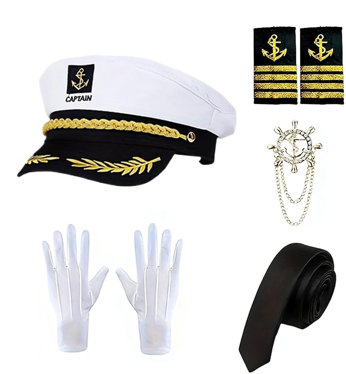 Dailygoods - Captain Costume - Volwassen zeeman outfit met hoed, handschoenen en stropdas