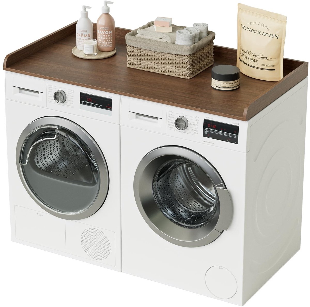 Dailygoods- Werkblad voor Wasmachine/Droger - Houten Werkblad - Opbergruimte - Organisatie - Glad en Gemakkelijk Schoon te Maken - Afmetingen 137 × 70 × 7 cm - Aanrechtblad