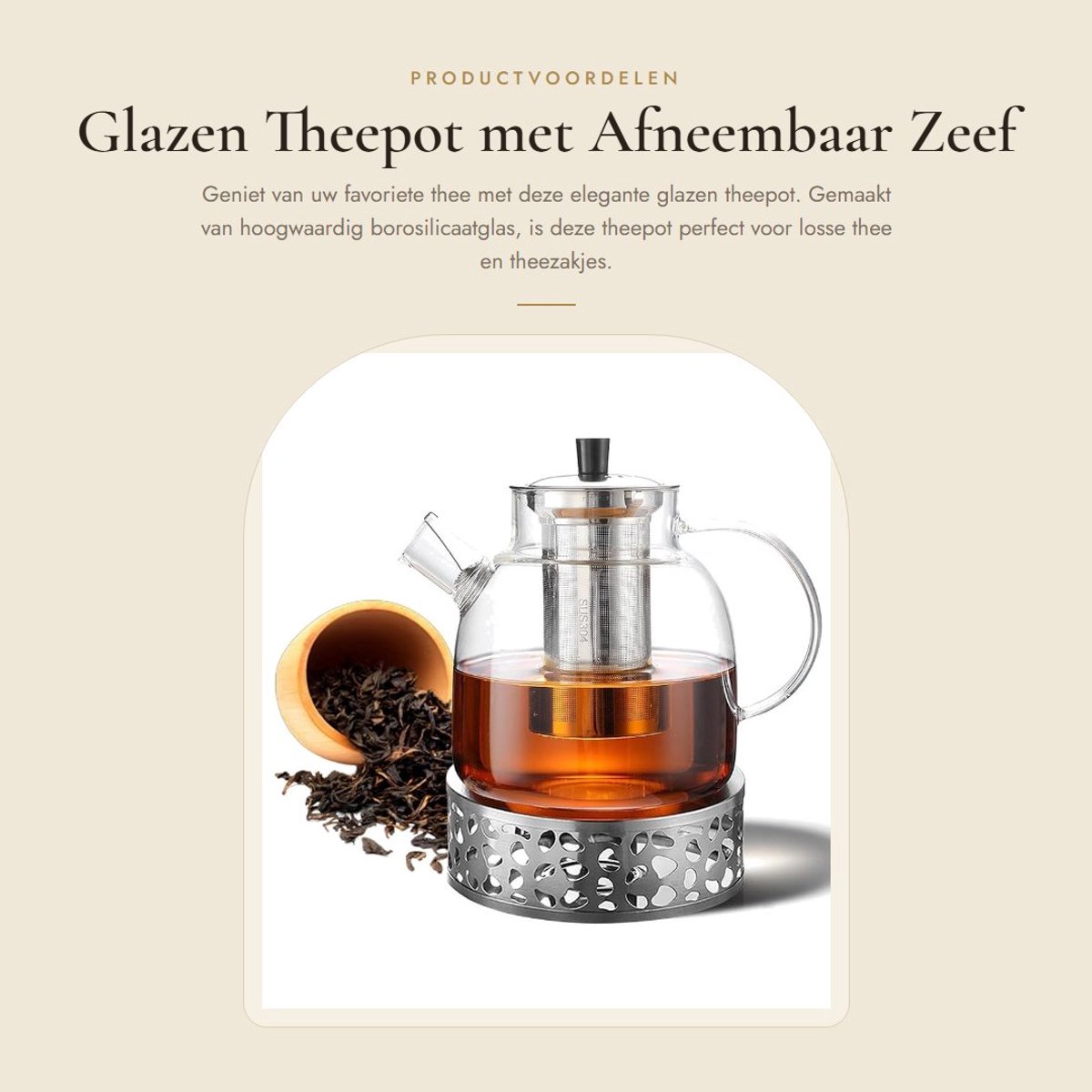 Dailygoods- Theepot met stoofje - Glazen theepot met zeef - Borosilicaatglas - Vaatwasmachinebestendig - Inhoud 1500 ml - Ergonomische handgreep - Theemaker