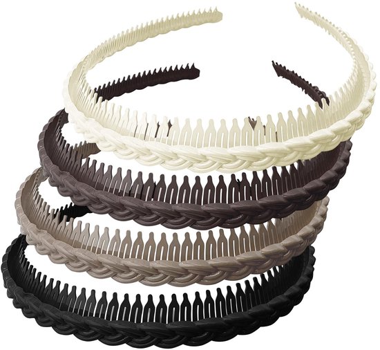 Dailygoods- Hoofdbanden Antislip - 4 Stuks - Robuuste Plastic Banden - Comfortabele Haaraccessoires - Geschikt voor Alle Haartypes - Tanden in Tarweaarvorm