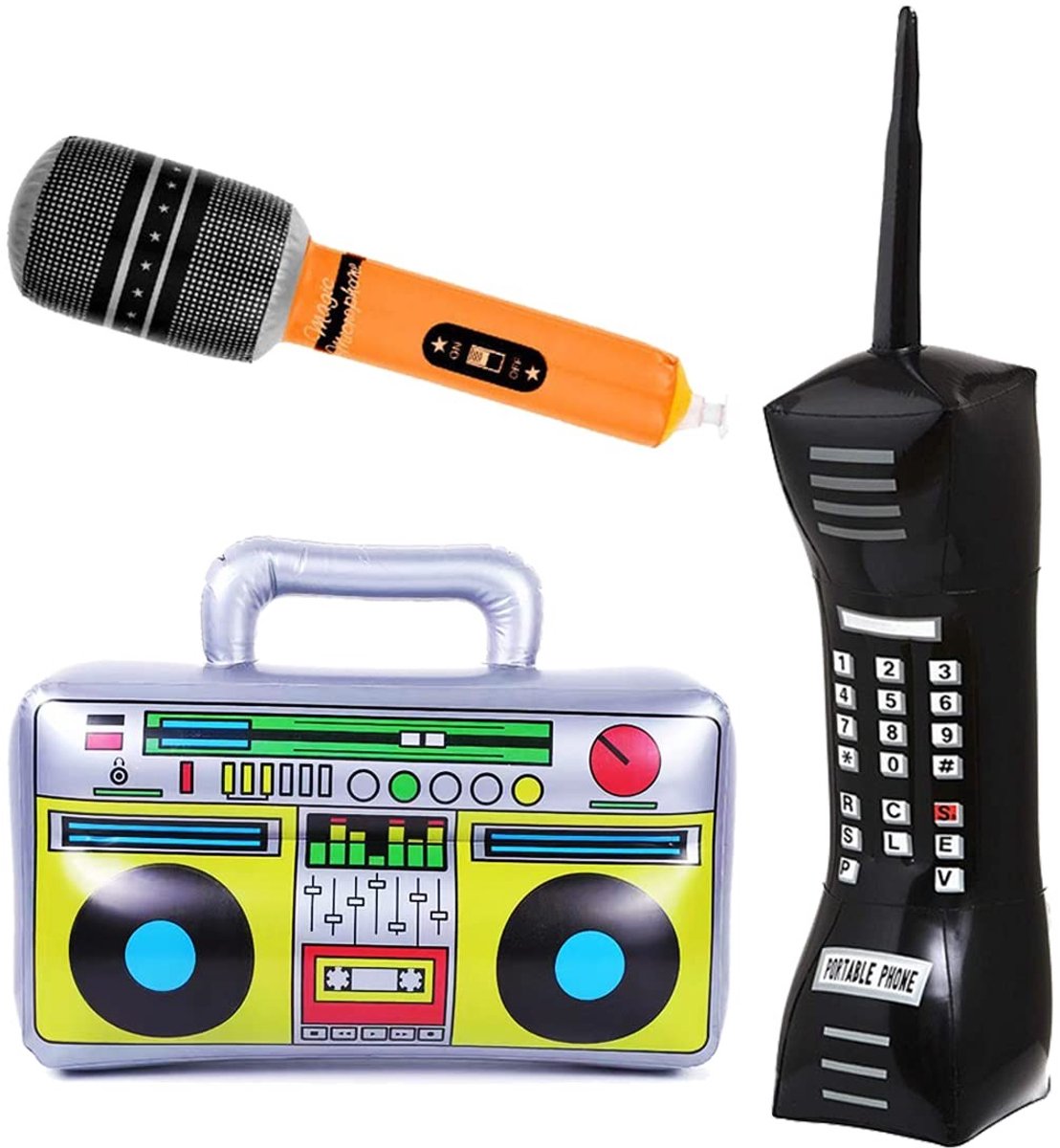 Dailygoods- Opblaasbare Microfoon - Retro Design - Opblaasbare Radio - Feestdecoratie - Jaren 80/90 - Herbruikbaar - Feestaccessoire