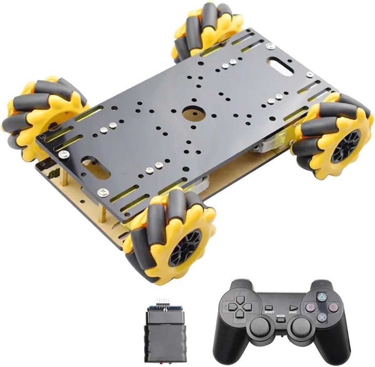 Robot Auto Chassis - Omnidirectioneel Platform - Educatief Project - 4WD Metalen Frame - 60 mm Wielen - Geel