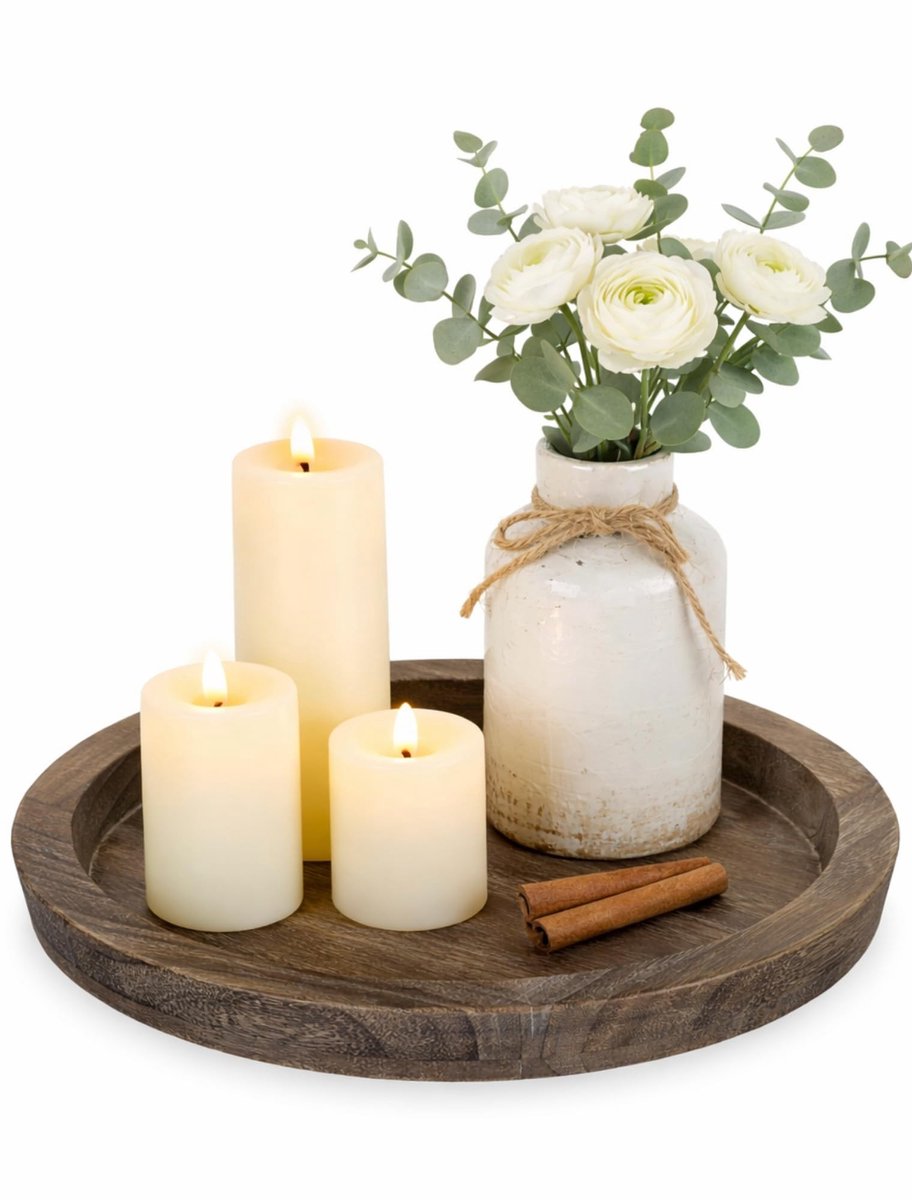 Dailygoods- Kaarsenhouder Rustiek Hout - Kaarsenplateau - Decoratieve Kaarsenstandaard - Theelicht Houder - Middenstuk Tafel - Lichtgewicht en Duurzaam