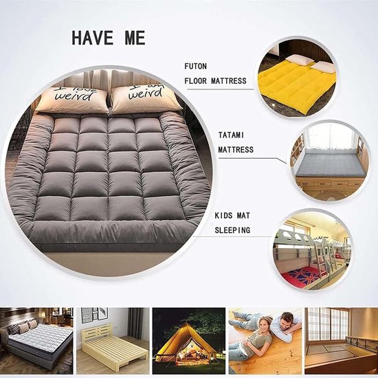 Japanse Futon Matras - Vloermatras Rolbaar - Comfortabel Slapen - Drie-dimensionaal Quiltontwerp - 90x200cm - Wit — afbeelding 2