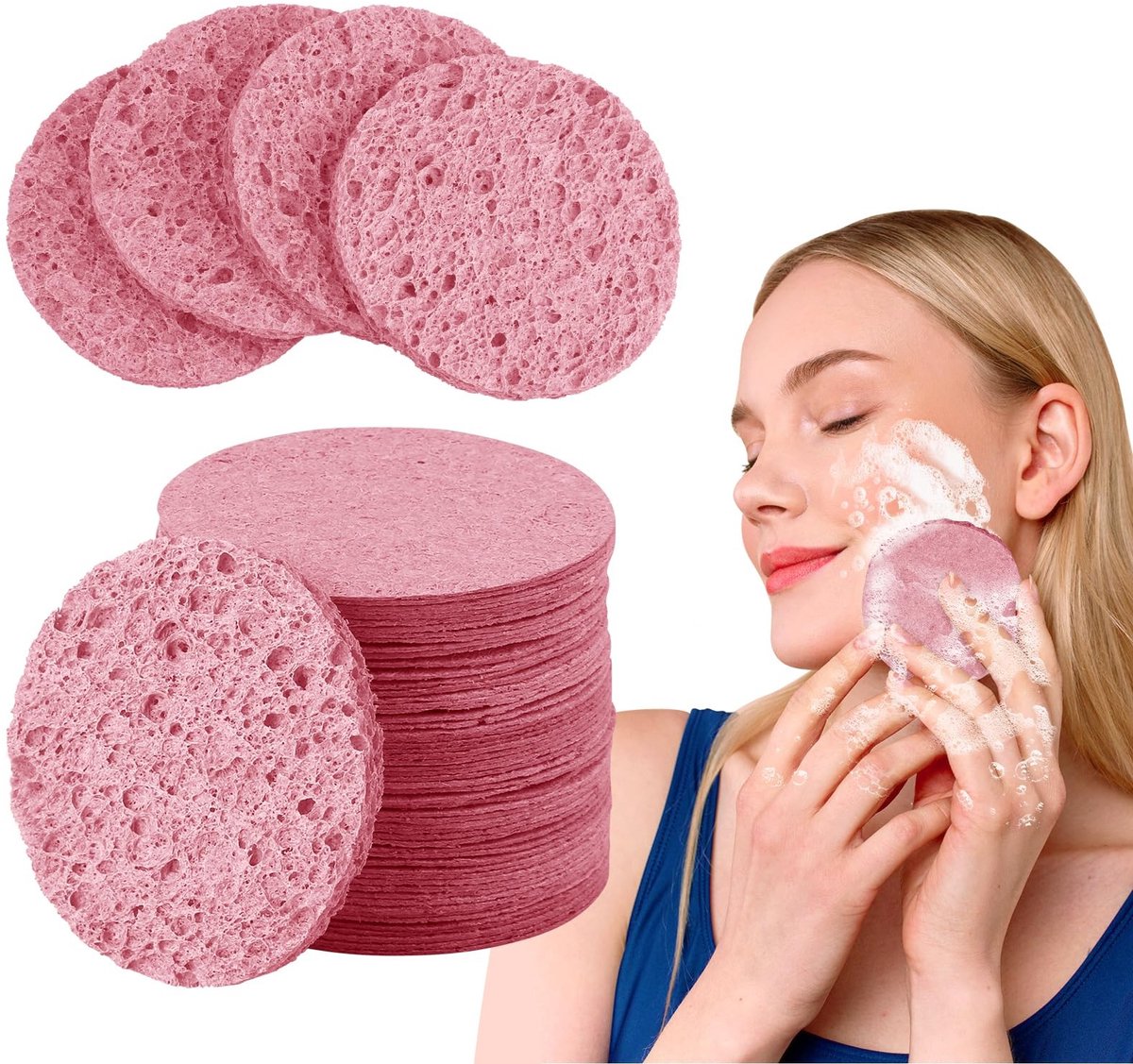 Dailygoods - Gezichtssponzen - Cellulose make-uppads - Natuurlijk en zacht - 80 stuks - Dagelijkse huidverzorging - Ideaal voor make-up remover - Gesc...