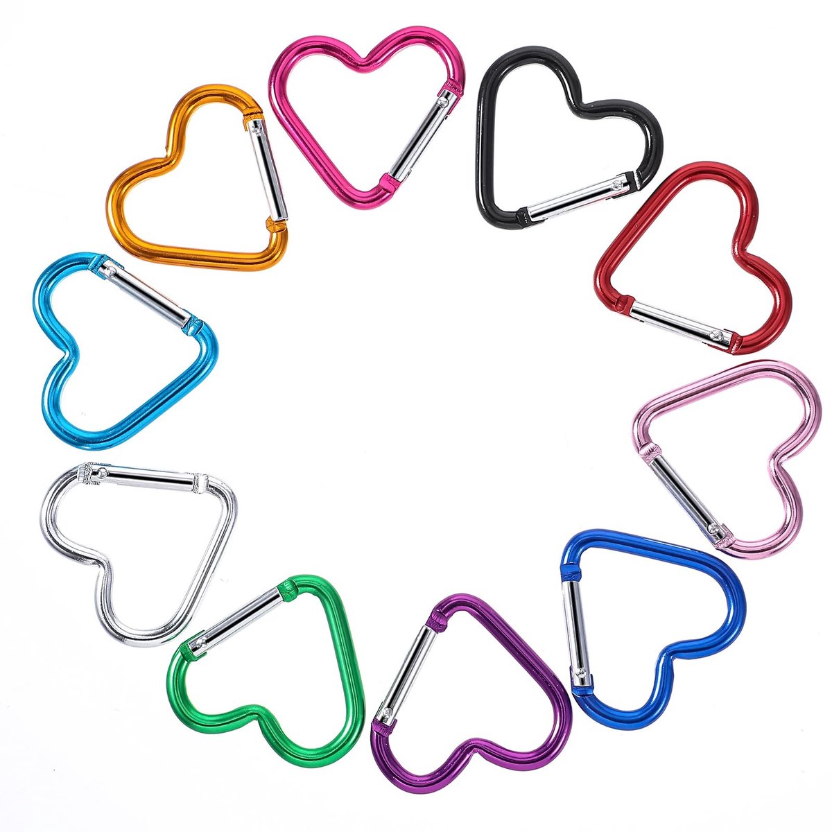 Dailygoods- Karabijnhaak Hartvorm - 10 Stuks - Sleutelhanger - Rugzakhaken - Outdoor-Clips - Multifunctioneel Gebruik - Kleurrijk Metaal