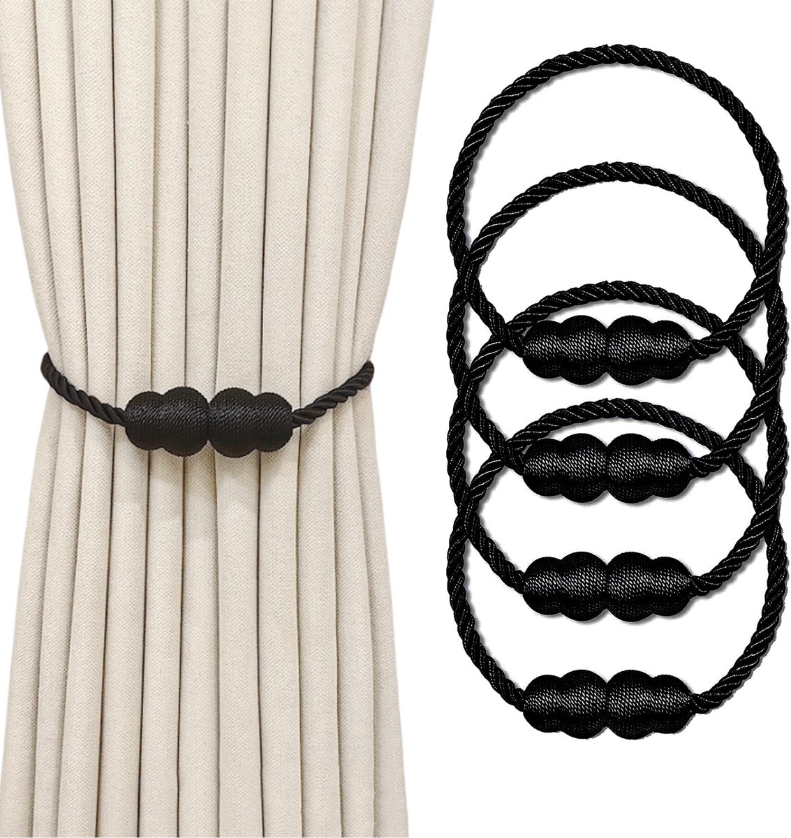 Dailygoods - 4 stuks magnetische gordijnhouders, magnetische gordijnhouders, gordijnhouder