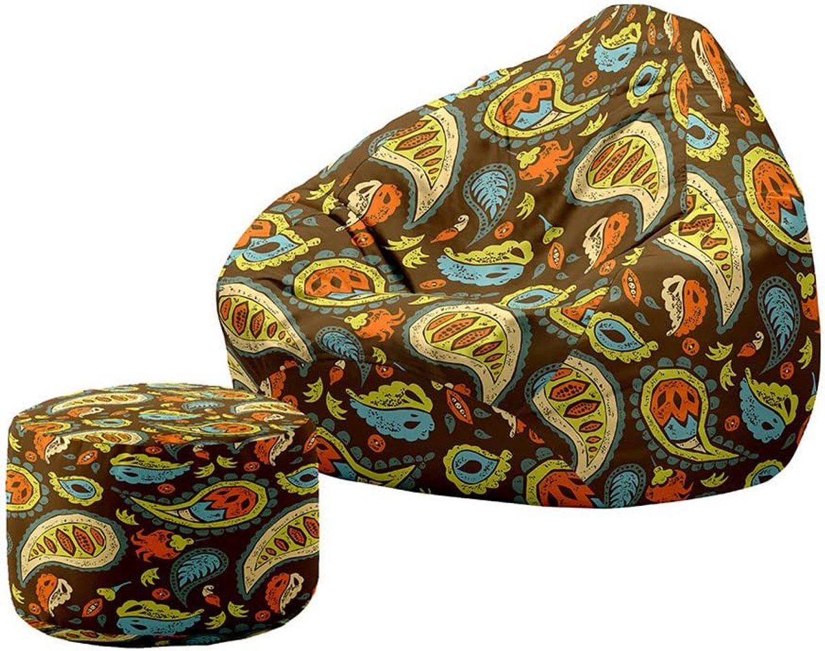 Zitzak met Poef - Luie Sofa - Opbergen en Ontspannen - Ademende stof - 70x80+20x30cm - Vintage Paisley