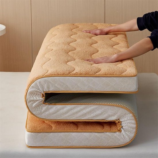 Japanse Futon Matras - Rolmatras Tatami - Comfortabel Slapen - Dubbele Tape Rand - 150x198 cm - Camel — afbeelding 2