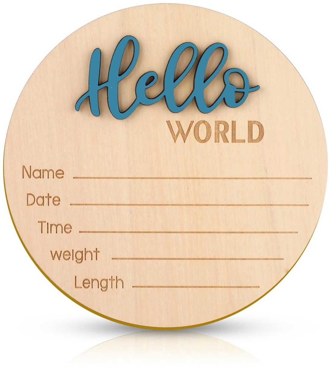 Dailygoods- Babyaankondigingsbord 15cm - Houten Welkomstbord - Geboorte Fotorekwisieten - Hello World - 3D-Letters - Gegraveerde Geboortestatistieken