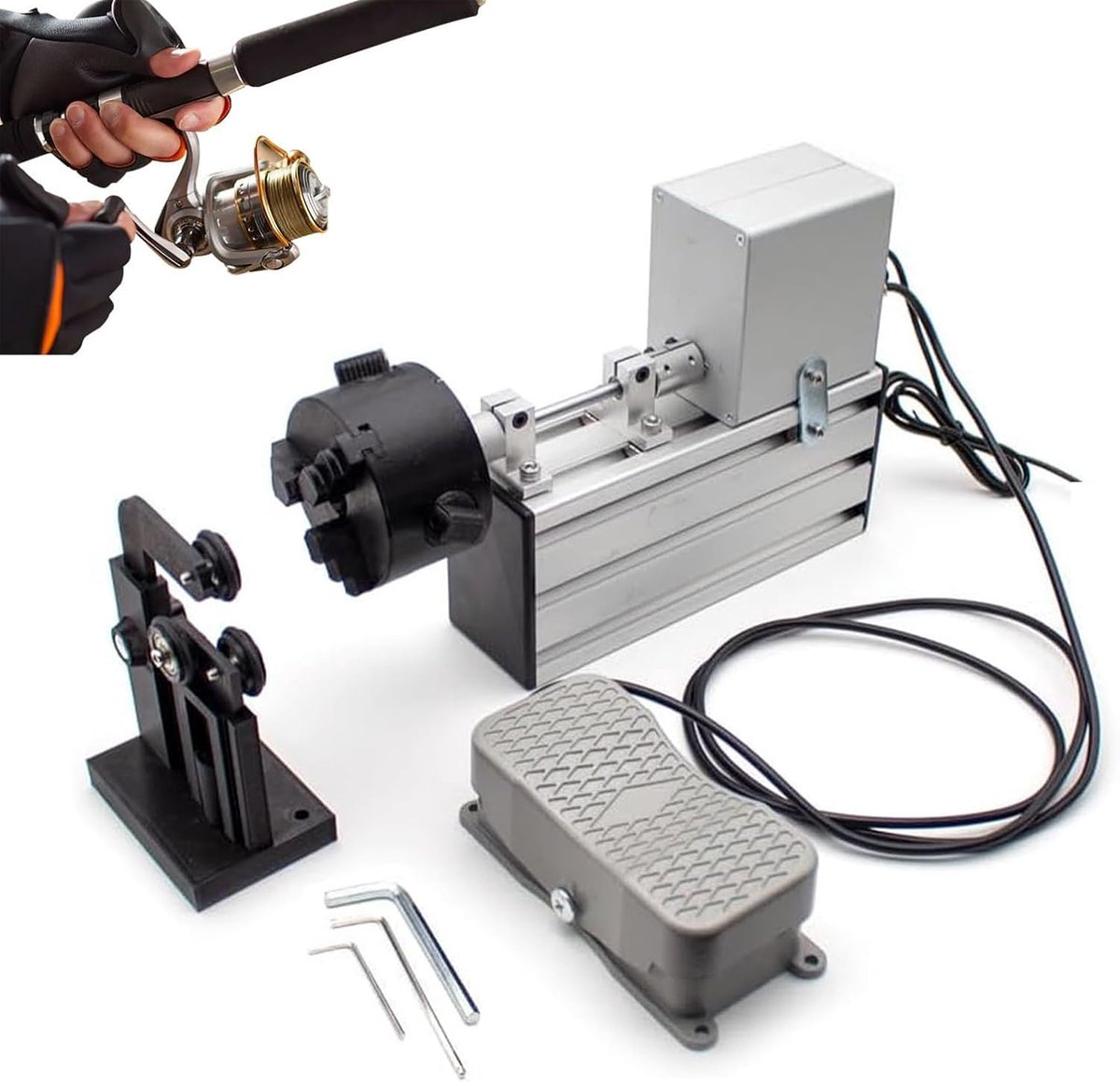 Wikkelmachine Visstok - Lijmgereedschap Roterend - Hengels Bouwen - Verstelbare Motorsnelheid - 0-50 mm Klem - Zwart