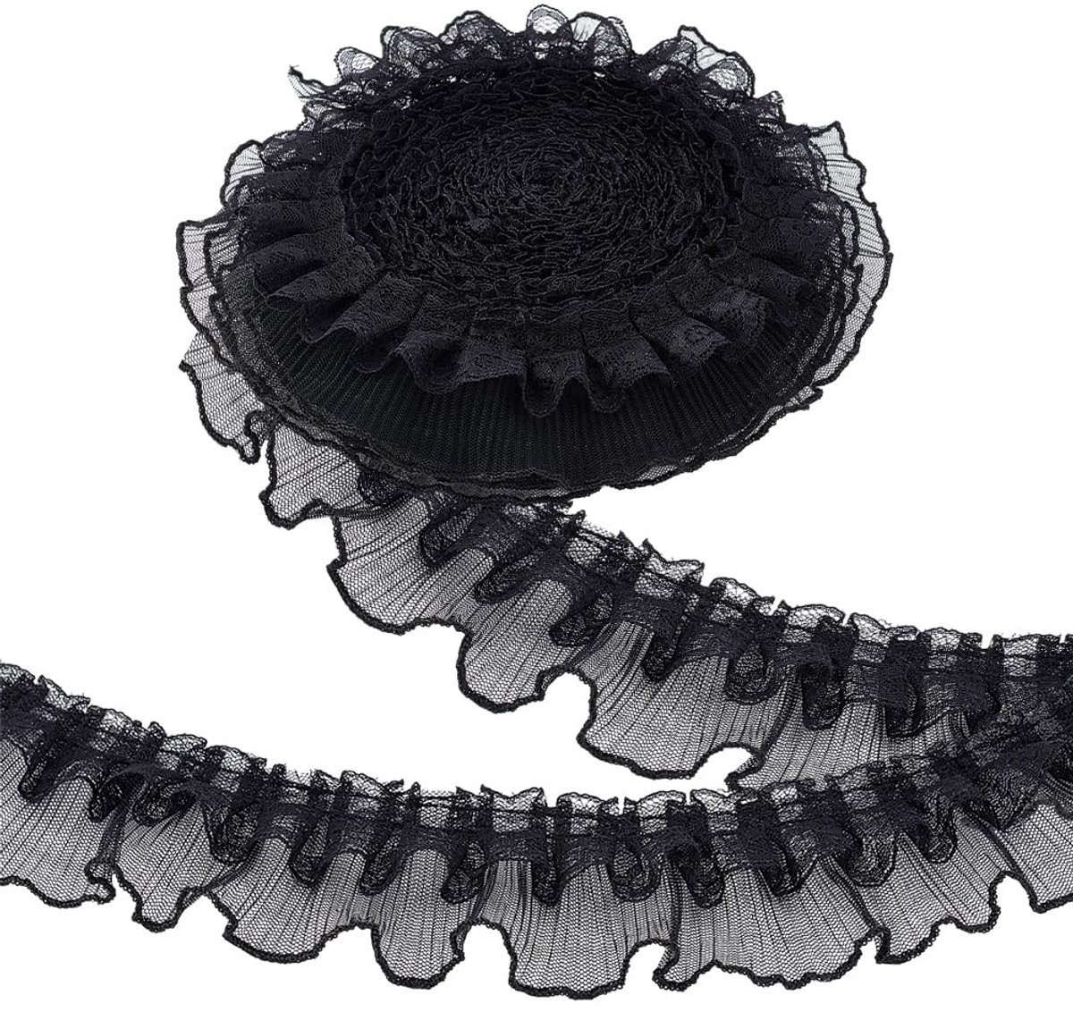 Dailygoods- Kantband Dubbellaags 10 Yards - Gotische Bloemen - Bruiloft - Polyester Stof - 6 cm Breed - Zwart
