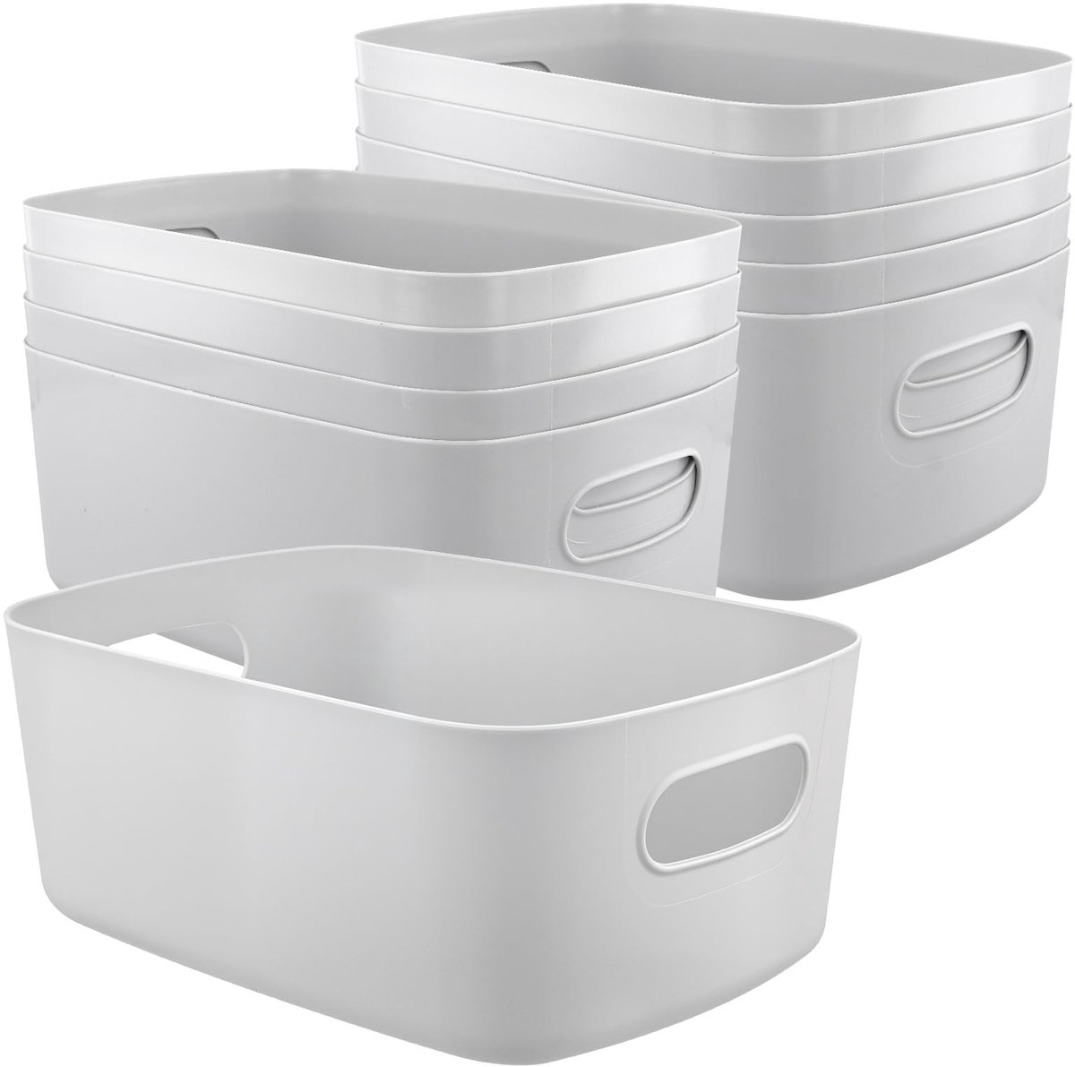 Dailygoods- Opbergmanden 10 stuks - Grijs Plastic - Organizerbox - Stapelbaar - Geïntegreerde Handgrepen - Duurzaam en Lichtgewicht - Opbergdozen