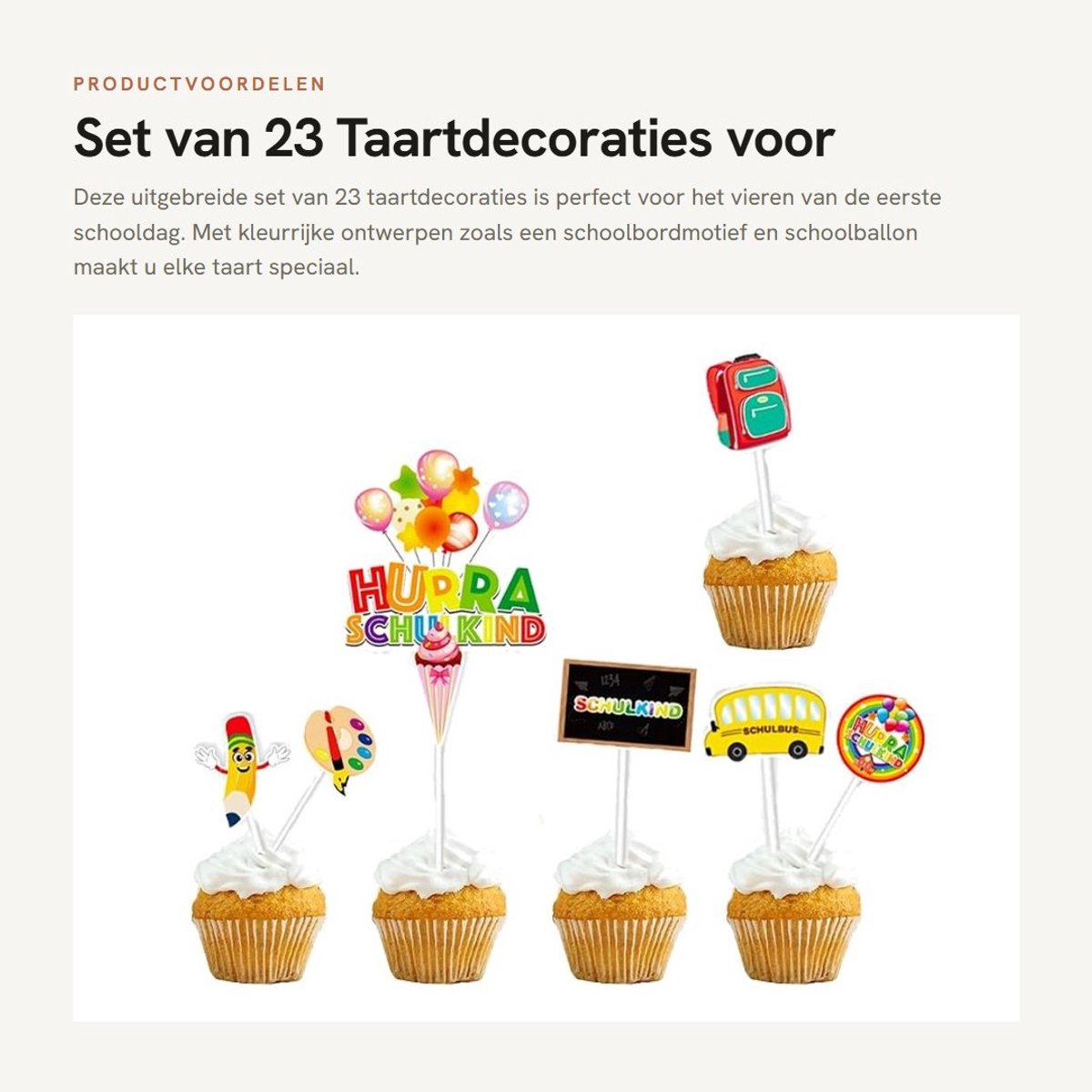 Dailygoods- Taartdecoratie 23 stuks - Taartdecoratie set - IJsfontein - Cupcake-topper - Schoolkind - Hoogwaardige materialen - Taartversiering
