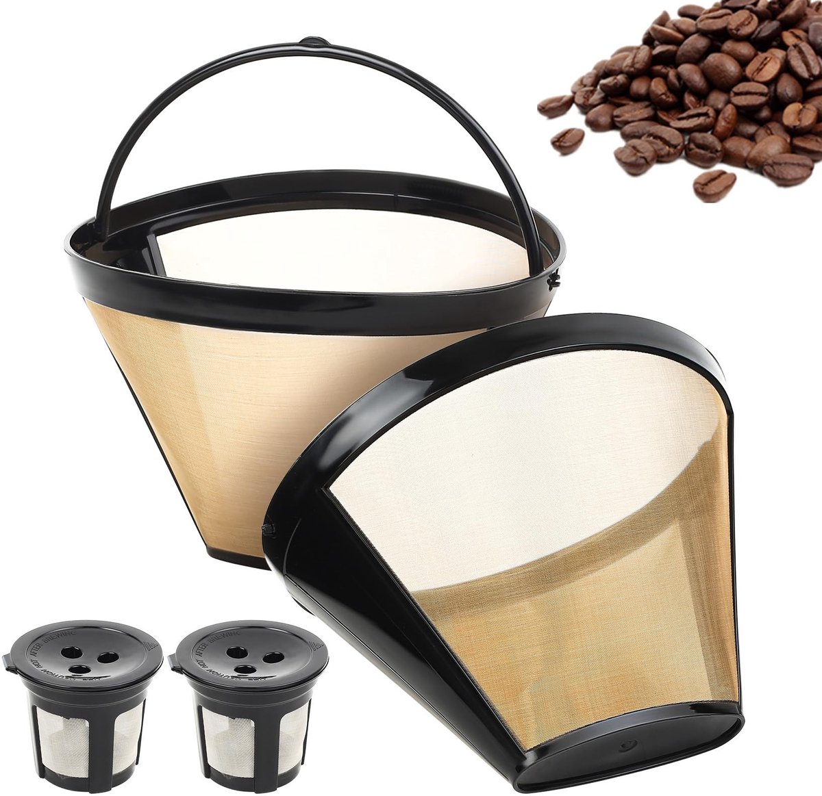 Dailygoods - Koffiefilters, roestvrij staal, herbruikbaar, permanent koffiefilter, 100 mesh, koffiefilter, mand voor 8-12 kopjes koffiemachines, met 2 capsulemandjes