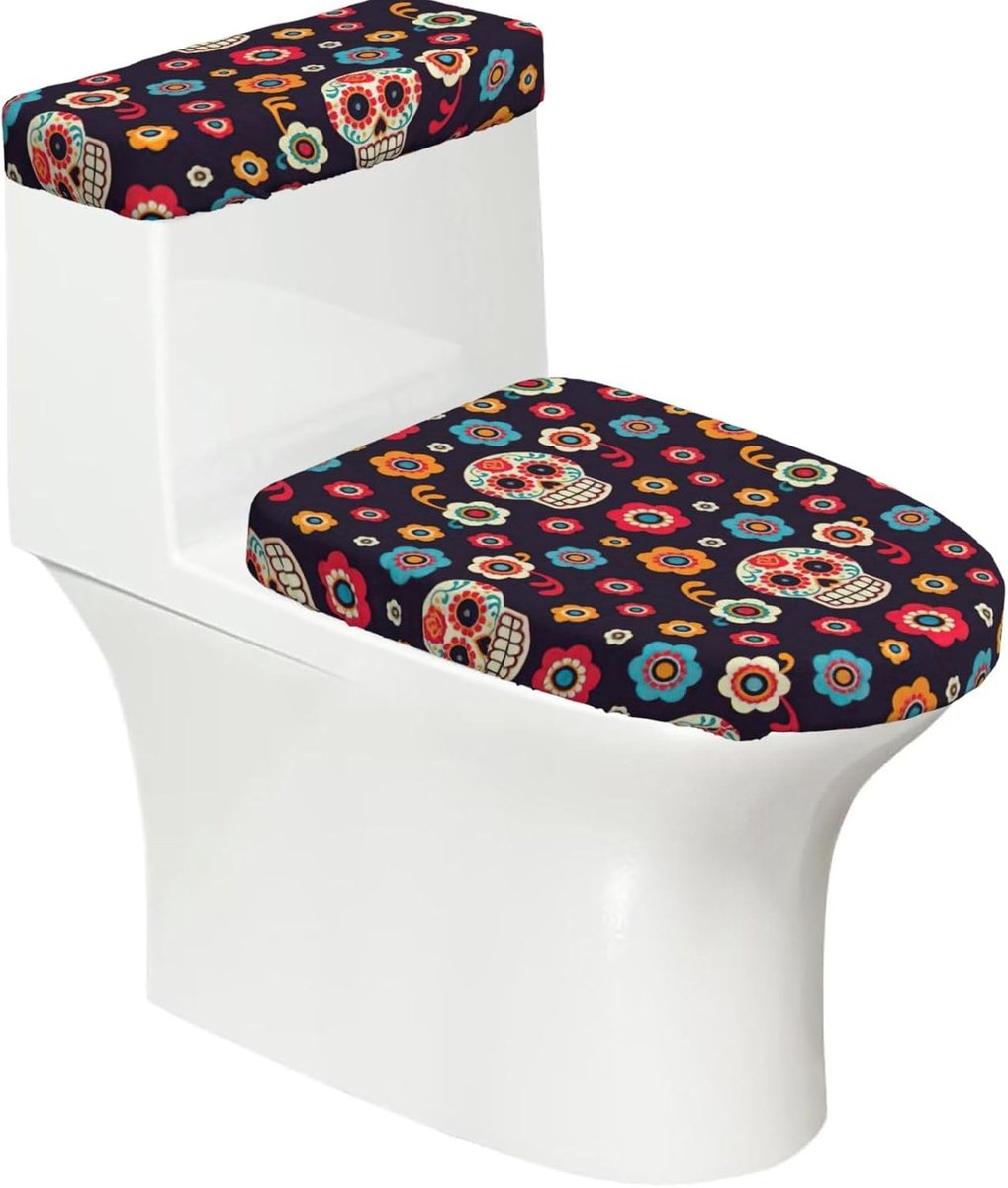 Toilet dekselhoezen - Set van twee - Badkamer decoratie - Elastische pasvorm - 2 stuks - Zwart