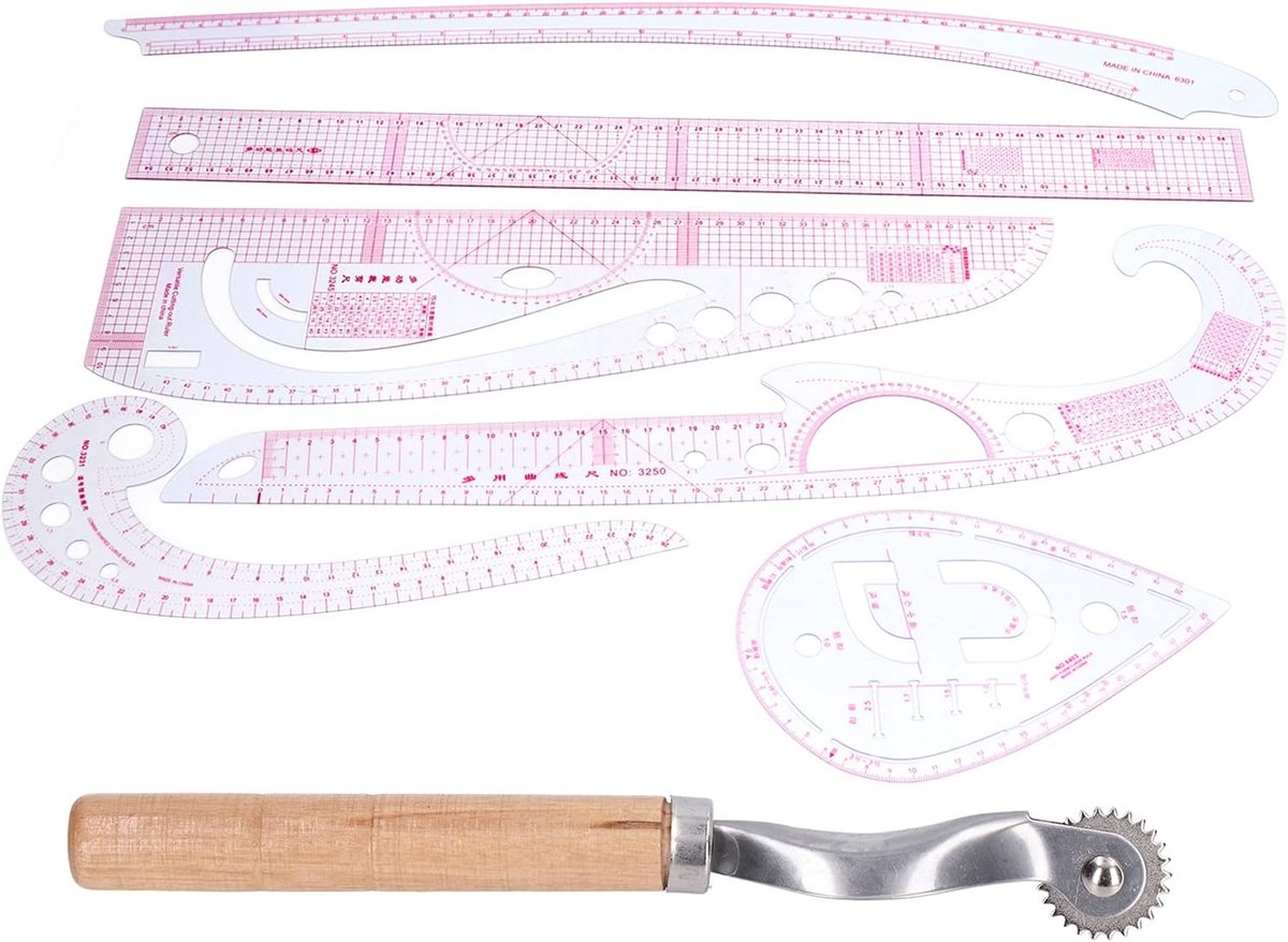 Naairuler Set - Patroon Linialen - Kleding Ontwerpen - 7 Delig - Metrisch - Transparant