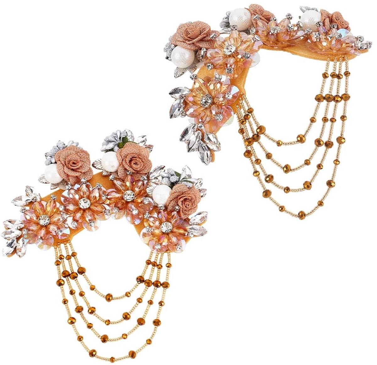 Dailygoods- Applique 3D Bloem Strass Kralen - Naaipatch - Decoratieve Applicatie - Franjes/kwastjes Design - 145x170 mm - Elegante Versiering - Kledingversiering