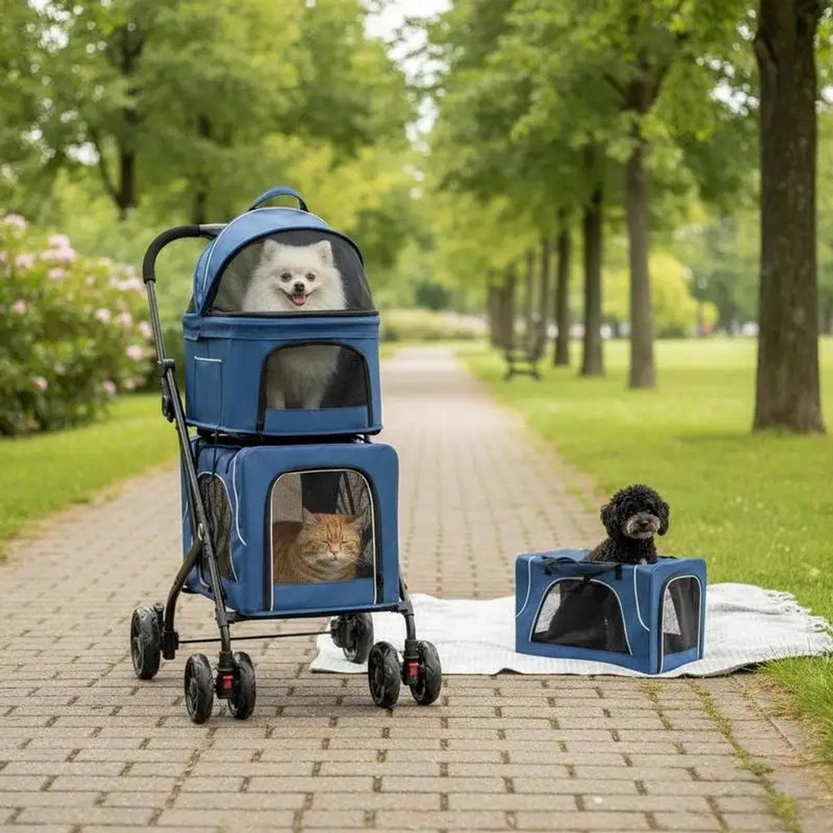 Dailygoods Opvouwbare dubbele hondenbuggy met afneembare draagmanden-blauw - AliExpress 15