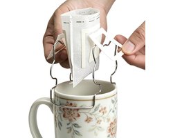 Koffie Drip Houder - Roestvrijstalen Dripper - Moeiteloos Koffie Zetten - Trillingsvrij Zetrek - 9.7x6x8cm - Zilverkleurig