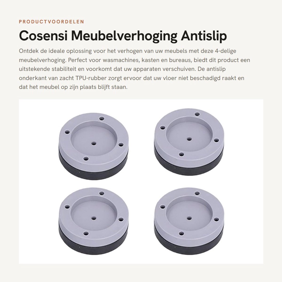 Dailygoods- Meubelverhoging 4-delig - Antislip/Schokbestendig - Voor Wasmachine/Kast - Flexibel/Slijtvast - Draagvermogen 6 x 6 x 2 cm - Bruin - Meubelsteunen