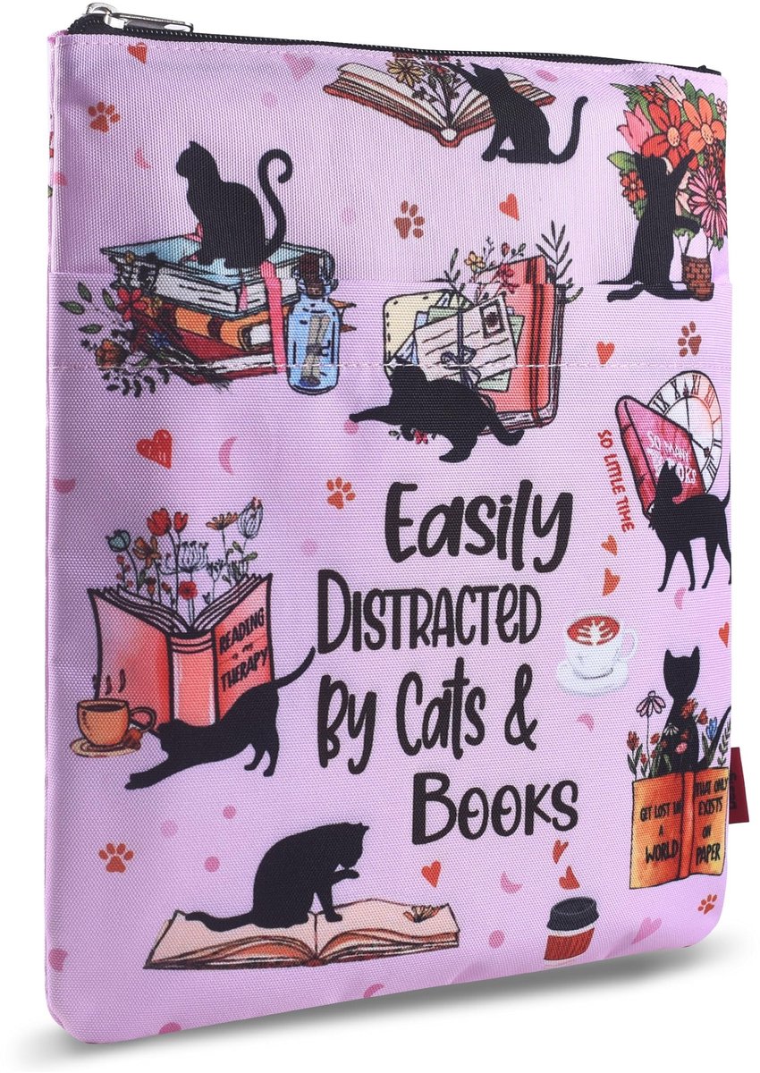 Dailygoods- Boekhoes Wasbare Stof - Katten Boekhoes - Rits Sluiting - 28 x 21,5 cm - Boekliefhebbers - Inclusief Vak voor Accessoires - Boekenkap