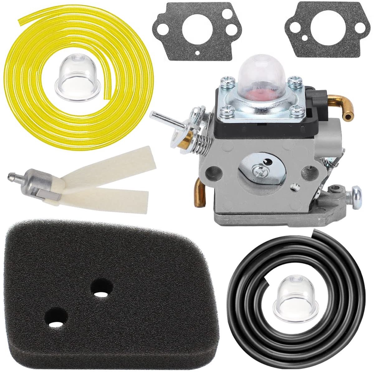 Dailygoods- Carburateur Set - Vervangt # 596658301 - Luchtfilter - Brandstoffilter - Geschikt voor Husqvarna/Jonsered - Inclusief afdichtingen/brandstofleidingen - Heggenschaar