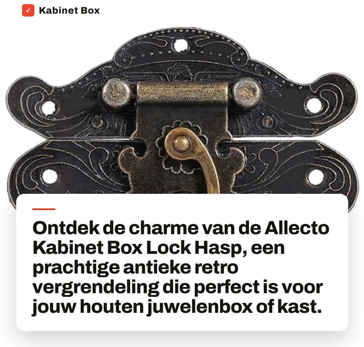 Dailygoods- Kastslot Antiek Retro - Decoratieve Hasp - Meubilair Vergrendeling - Houten Juwelen Box - Schuifslot - Afmeting 66x54mm