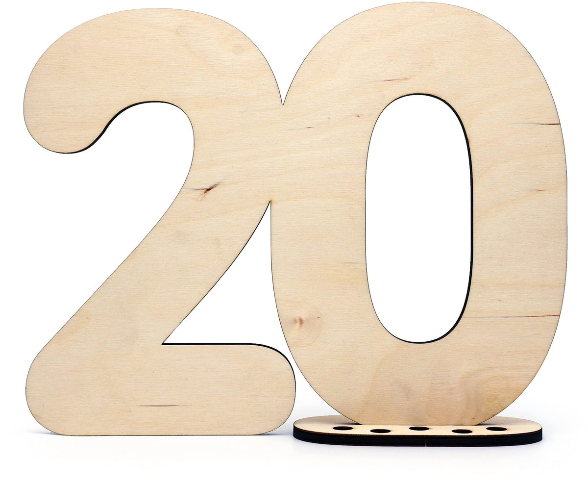 Dailygoods- Gastboek Houten Decoratie - Cijfers van Berkenhout - Voor 20e Verjaardag - Bruiloft - Jubileum - Creatief Versierbaar