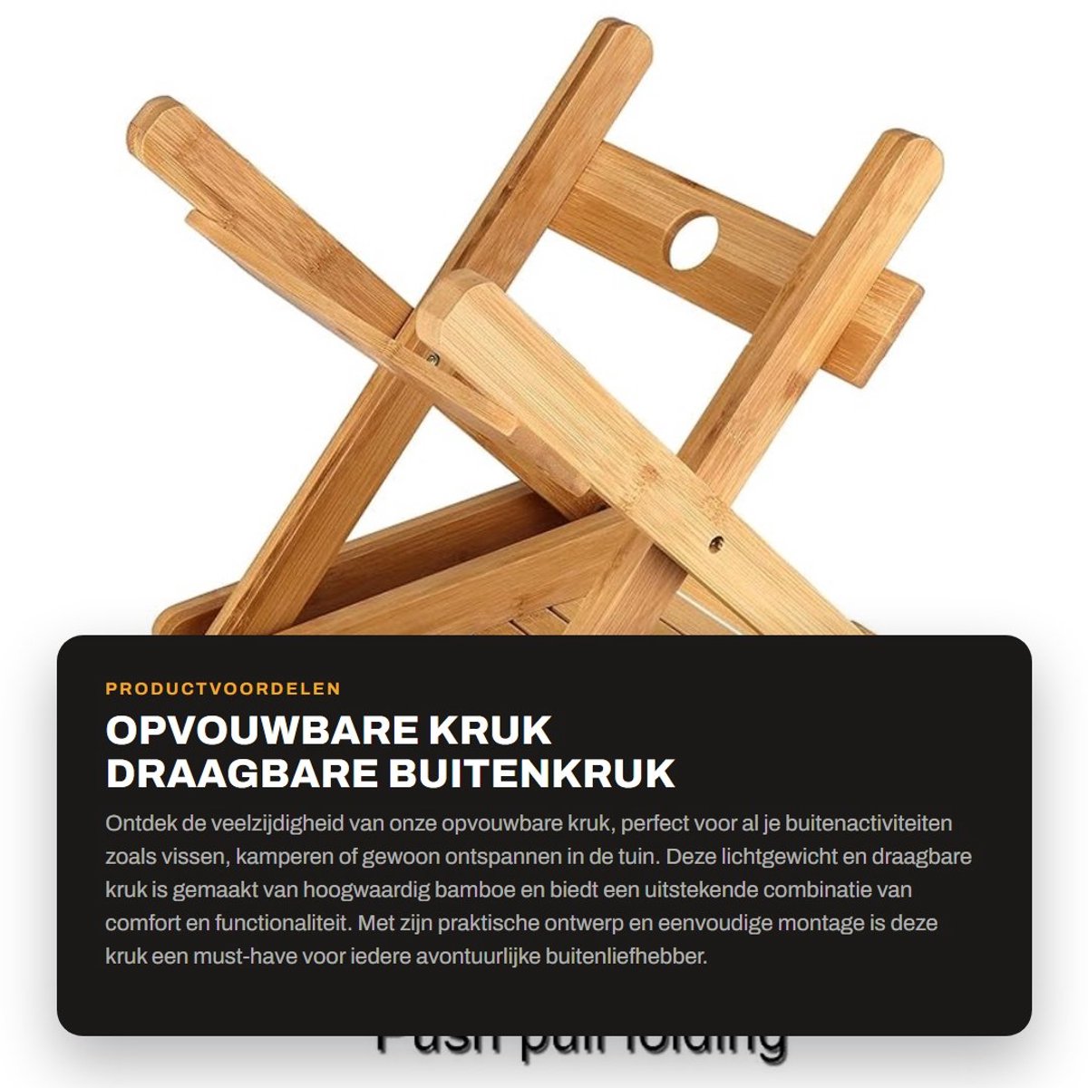 Dailygoods- Opvouwbare Kruk Bamboe - Draagbare Buitenkruk - Douchekruk - Vierkante Stoel - Lichtgewicht - 28,5 x 19,5 x 31,5 cm