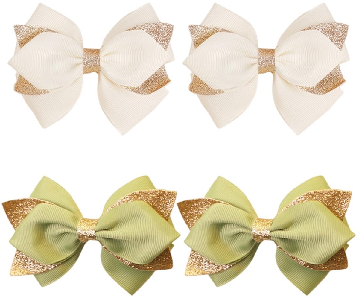 Dailygoods- Haarspelden met Franse strik - Krokodillenklemmen - Handgemaakte haaraccessoires - 4 stuks - Glanzend ontwerp - Voor meisjes