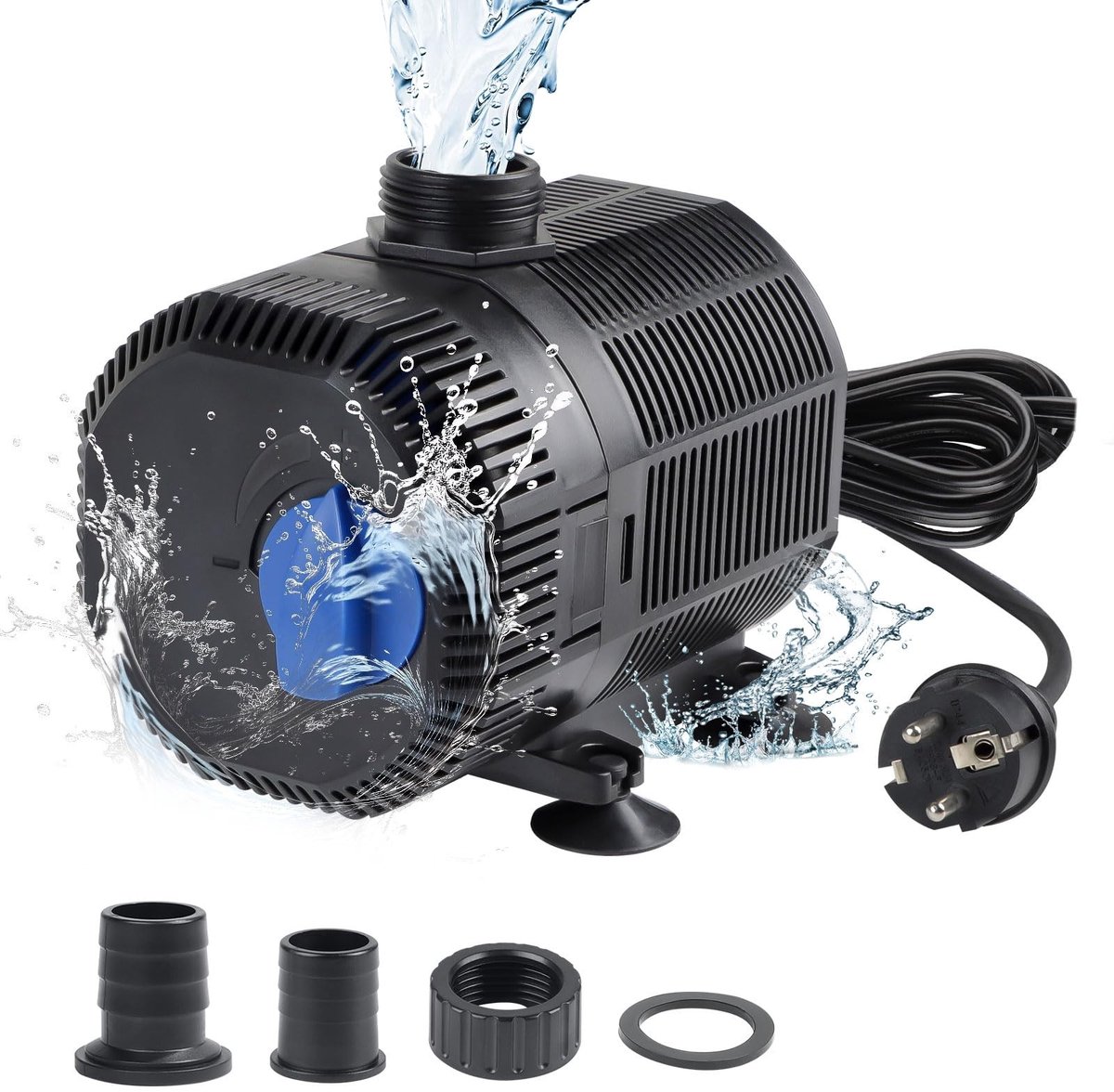 Dailygoods - EXLECO Vijverpomp, filterpomp, 2300 l/u, waterpomp, beeklooppomp, fonteinpomp met filter, 35 W, aquariumpomp, fonteinpomp voor aansluiting op beekloopfilter, 10 m kabel, 2 sproeiers, voor tuinvijver